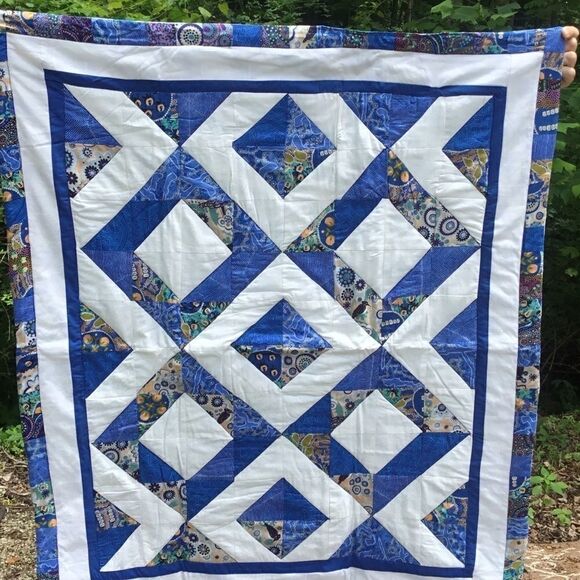 NWT Hand Crafted Blue Aboriginal Prints Quilt - Picture 6 of 13